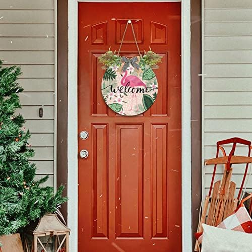 Xigua Tropical Pink Flamingo Welcome Sign Front Door Decor
