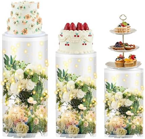 3 Pcs Cylinder Stands for Party Clear PVC Dessert Display Pedestals