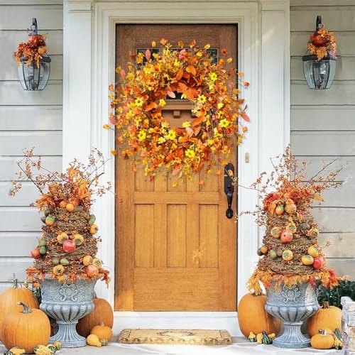 Fall Wreath for Front Door with LED Light Timer