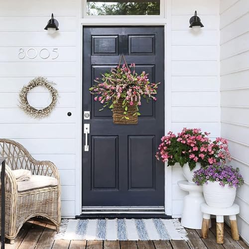 Sueiqmoi Wildflower Door Wreath Hanging Basket 15 Inch Welcome Sign