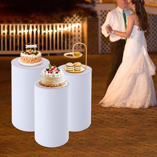 3pcs White Cylinder Display Pedestal Stand for Parties