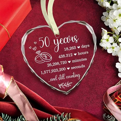 50th Wedding Anniversary Glass Hanging Ornament for Couples