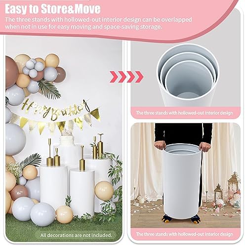 3PCS White Cylinder Pedestal Display Stand for Decorations