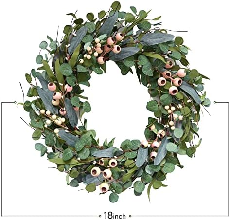 Bibelot 20in Artificial Eucalyptus Leaves Wreath with White Berries