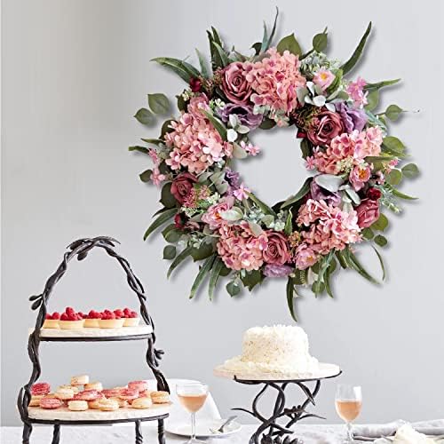 WANNA-CUL 24 Inch Spring Wreath with Hydrangea Rose and Peony