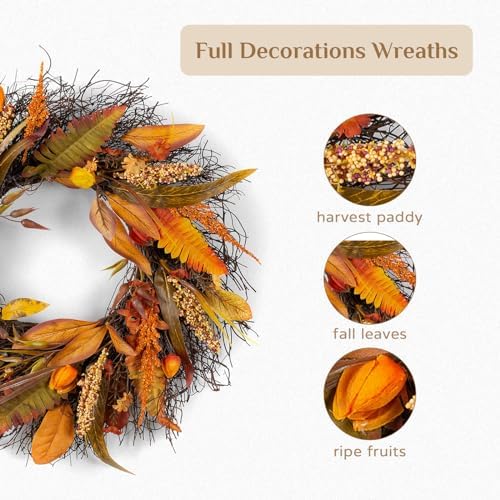 Walasis 24 Inch Fall Wreath for Front Door
