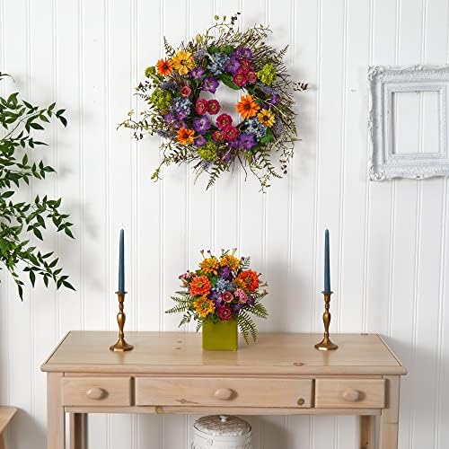 Nearly Natural 24-Inch Spring Garden Wreath with Twig Base