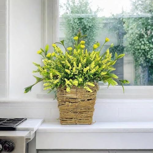 2025 Upgraded Cream Hydrangea Door Wreath 1PC Yellow Artificial Rattan Hanging Basket