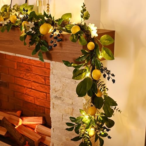 Valery Madelyn 24 Inch Spring Lemon Wreath and 6ft Garland Bundle