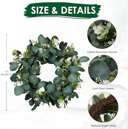 Briful 20 Inch Artificial Eucalyptus Door Wreath