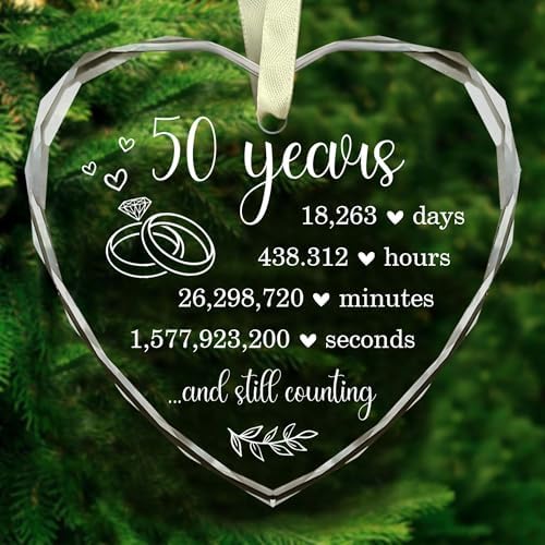 50th Wedding Anniversary Glass Hanging Ornament for Couples