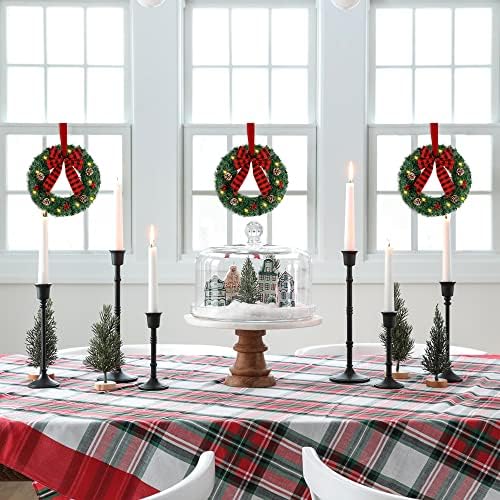 ATDAWN 3 Pack Mini Christmas Wreath with Light