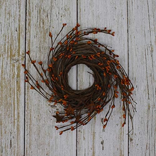 Primitives Rustic Wreath with Gold Barn Stars and Berries