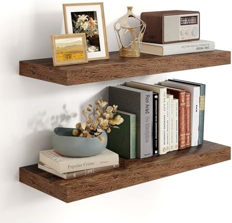 Heimlove 24 Inch Floating Shelves Wall Mount Set of 2 Brown