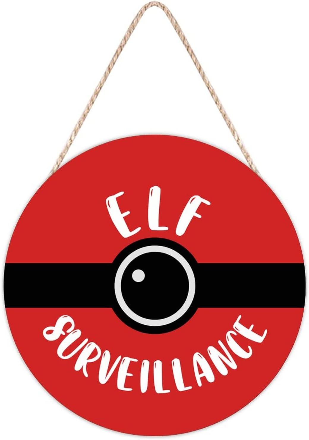 Farmhouse Front Door Hanger Red Funny Elf Surveillance Wood Sign