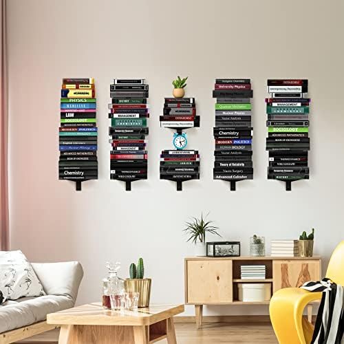 8 Tier Floating Bookshelf 4 Pack Black Space Saving Vertical Shelves