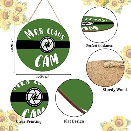 Farmhouse Door Hanger Funny Green Mrs Claus Cam Wood Sign 12x12in