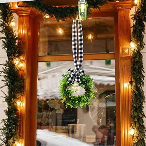 6 Pcs Christmas Kitchen Cabinet Wreaths with Plaid Ribbon