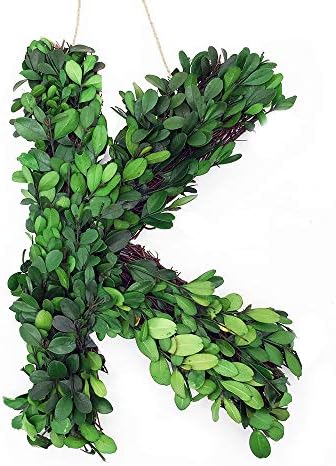 12 Inch Real Preserved Boxwood Monogram Wreath Letters K