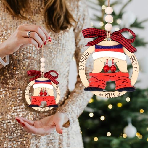 Funny Christmas Wooden Ornament with Naughty Santa Design