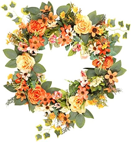 ABOOFAN Artificial Peony Wreath with Daisies and Green Leaves