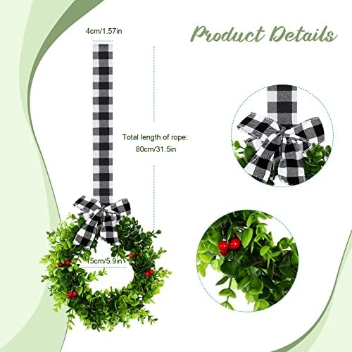 6 Pcs Christmas Kitchen Cabinet Wreaths with Plaid Ribbon