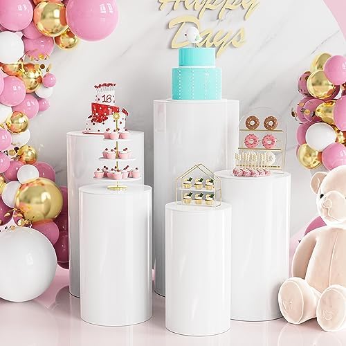 Wokceer 5Pcs Round Cylinder Pedestal Stands for Party Displays