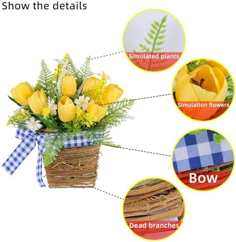 Tomotato Tulips Door Wreath Basket with Wildflowers