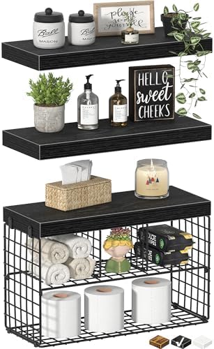 KLUVIS Bathroom Floating Shelves Set of 3 Black 157 Inch