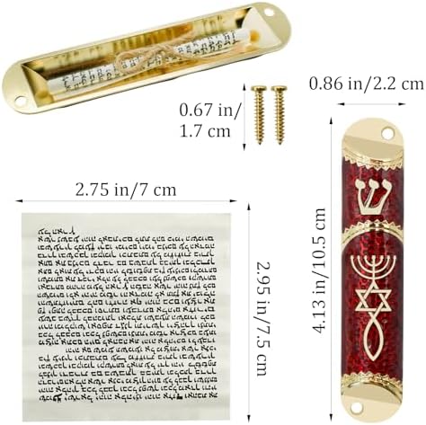 MrMrKura Red Metal Mezuzah with Scroll for Door
