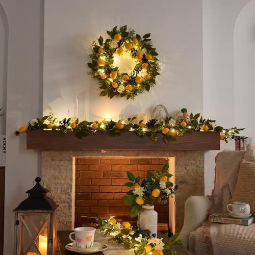 Valery Madelyn 24 Inch Spring Lemon Wreath and 6ft Garland Bundle
