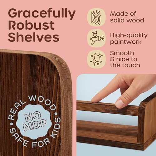 Wall-Mounted Nursery Bookshelves - 3 Long 2 Mini Shelves