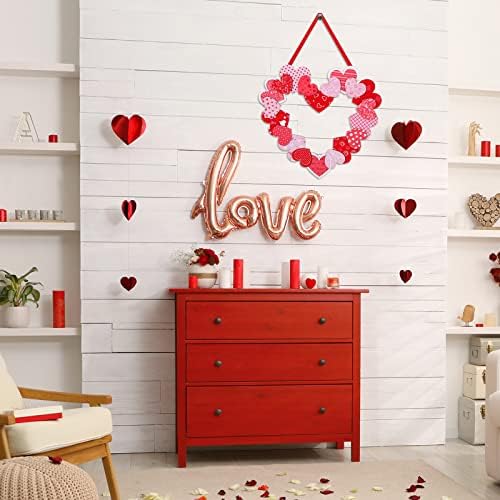 Queekay 12 Inch Wooden Heart Wreath Valentines Day Decor