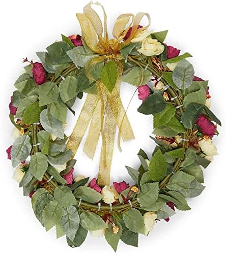 Okuna Outpost Rose Wreath with Ribbon for Front Door