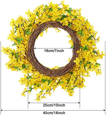 WILLBOND Yellow Forsythia Wreath 18 Inch Handcrafted Farmhouse Decor
