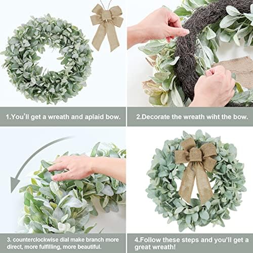 18 Inch Flocked Lambs Ear Wreath with 3 Bows