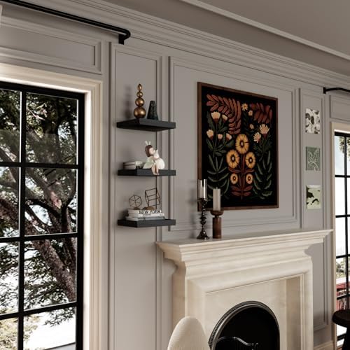 Set of 3 Floating Wall Shelves Black 12x9 Inch