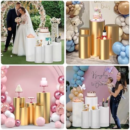 Set of 5 Frosted Acrylic Pedestal Stands with Gold Covers