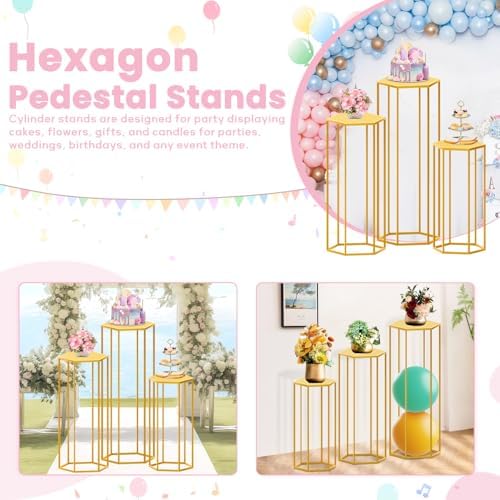Hexagon Pedestal Stand 3Pcs Gold Metal Cake Display Stands