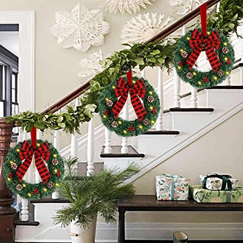 ATDAWN 3 Pack Mini Christmas Wreath with Light