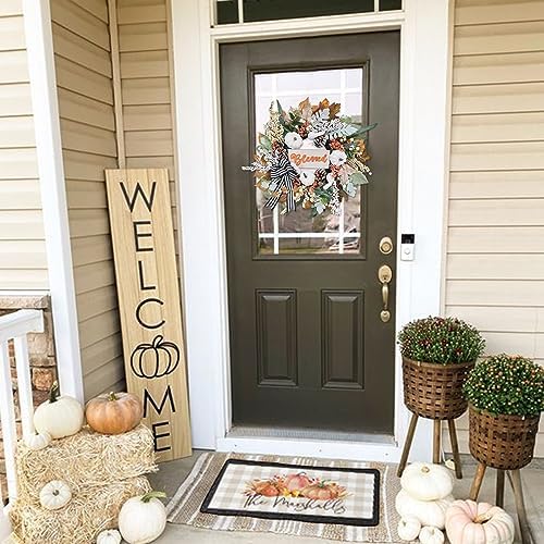 Vofuly Fall Wreath with White Pumpkin and Ribbon Bow