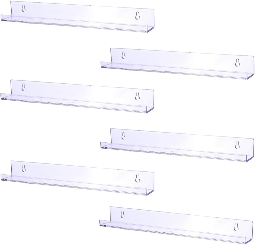 Sooyee 6 Pack 15 Inch Clear Acrylic Floating Bookshelf for Kids Room