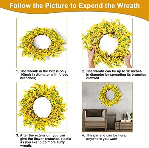 WILLBOND Yellow Forsythia Wreath 18 Inch Handcrafted Farmhouse Decor
