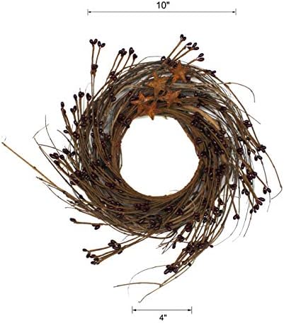 CVHOMEDECO Rustic Pip Berries and Twig Wreath 10 Inch Burgundy