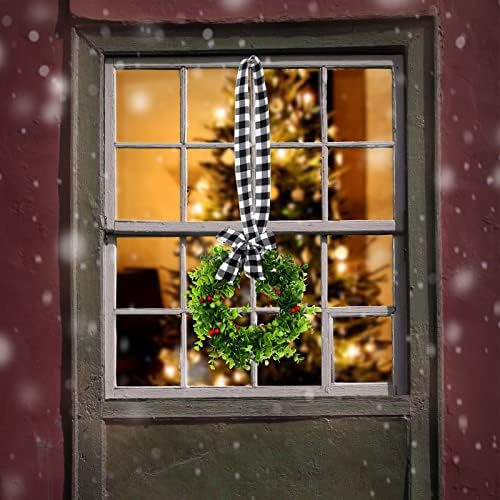 6 Pcs Christmas Kitchen Cabinet Wreaths with Plaid Ribbon