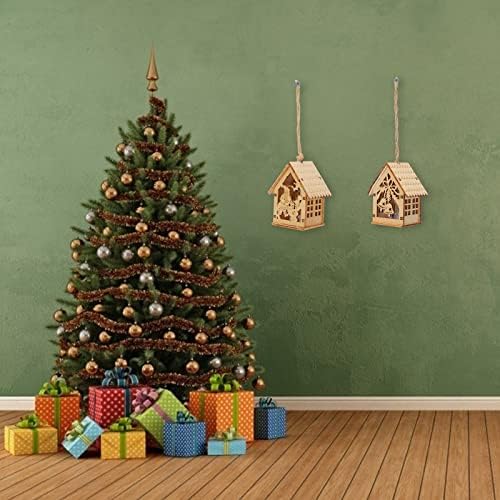 Uonlytech 2pcs Luminous Wooden Christmas Pendant for Home Decor