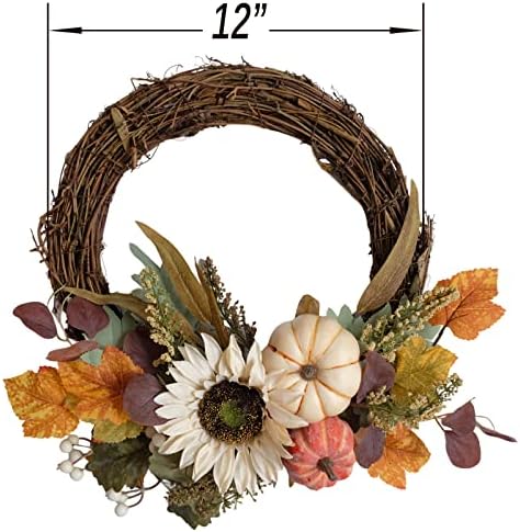 12 Inch Fall Harvest Wreath with Pumpkins and Sunflowers
