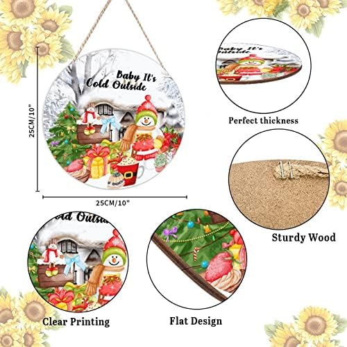 Farmhouse Front Door Hanger Winter Snowy Scene Wood Sign 10x10in
