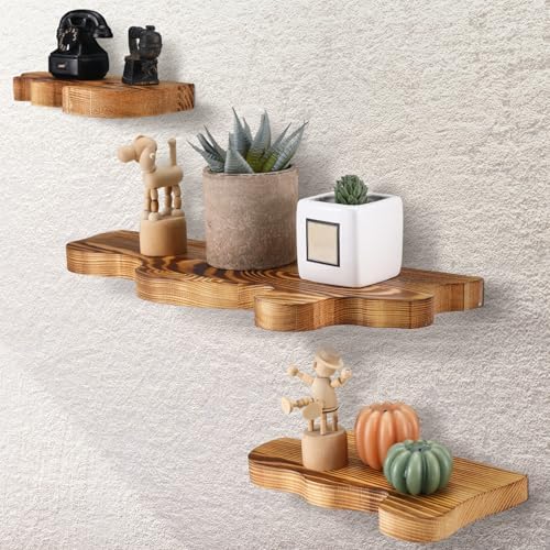 Suzile Set of 3 Rustic Wavy Floating Shelves Brown