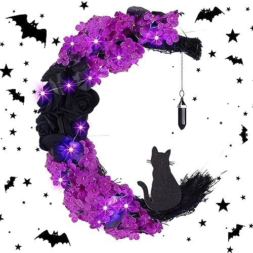Ceenna Halloween Moon Wreath with Black Roses